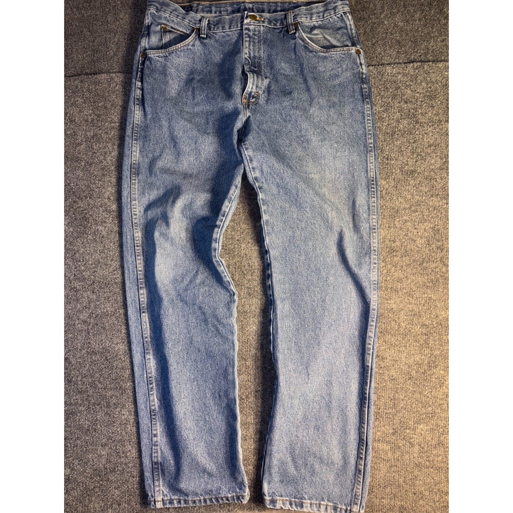 Wrangler Authentic Jeans Men Blue Denim Solid‎ Comfort Medium Wash Red Tab 32x38